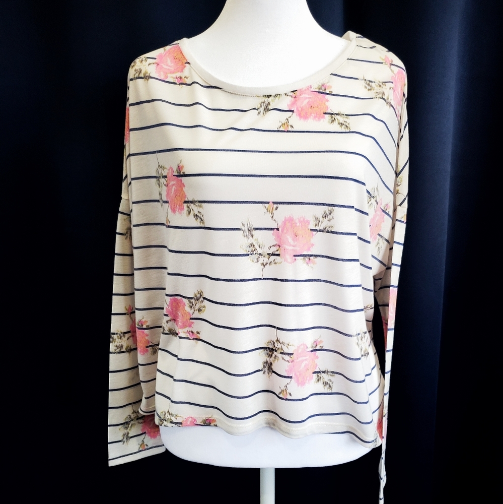American Eagle Outfitters Striped With Flowers Shirt